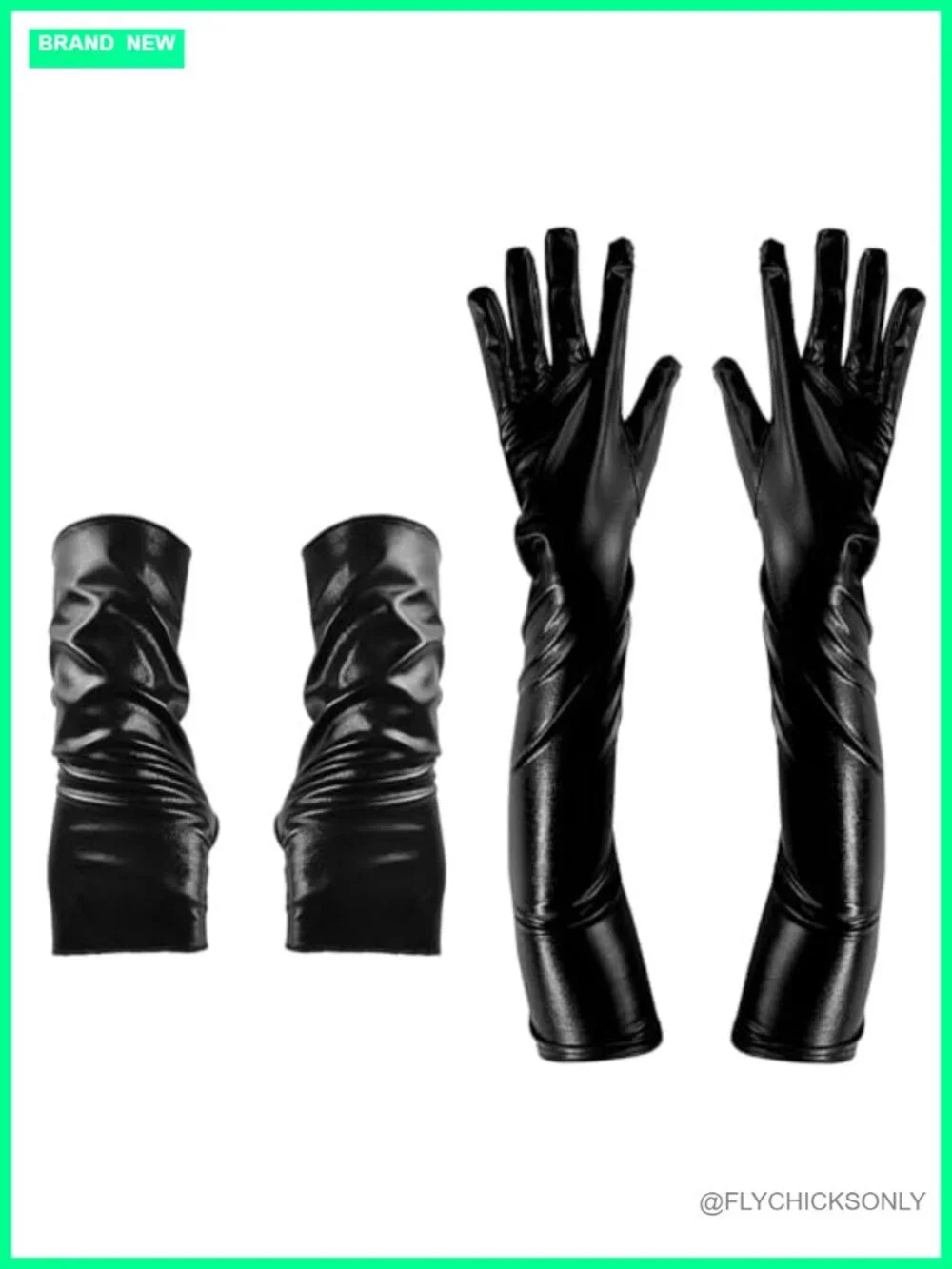 Women's Faux Leather Gloves Set - Long Wet Look & Fingerless - Halloween